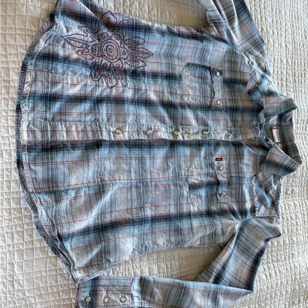 Levi's Asymmetrical Blue Plaid Skirt